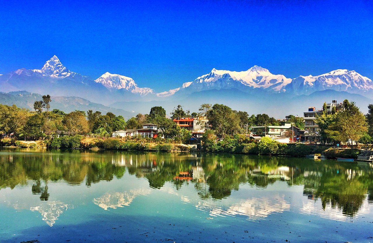 Lake with mountains behind